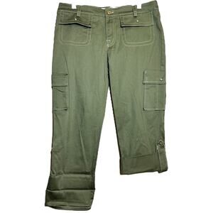 Baby Phat Cargo Pants Convertible Mid Rise Flap Pockets Rolled Hem Olive 9 35x27